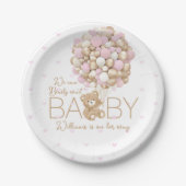 テディベアピンクハート&バルーンベビーガールシャワー ペーパープレート (正面)