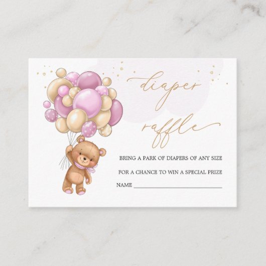 テディベアピンクバルーンおむつラッフル エンクロージャーカード (正面)