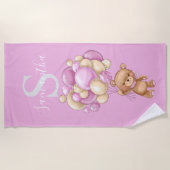 テディベアピンクバルーンビーチタオル子供へ ビーチタオル (正面)