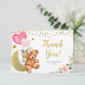 テディベアピンクバルーンベビーシャワーサンキューカード サンキューカード (スタンド正面)
