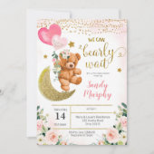 テディベアピンクバルーンベビーシャワー招待状 招待状 (正面)