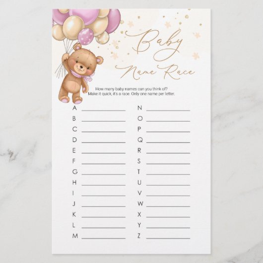 テディベアピンクバルーンベビー名レースゲーム (正面)
