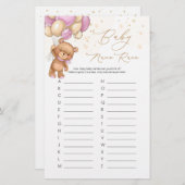 テディベアピンクバルーンベビー名レースゲーム (正面/裏面)