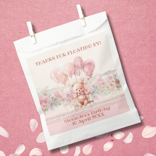 テディベアピンクバルーン女の子の誕生日ありがとう フェイバーバッグ
