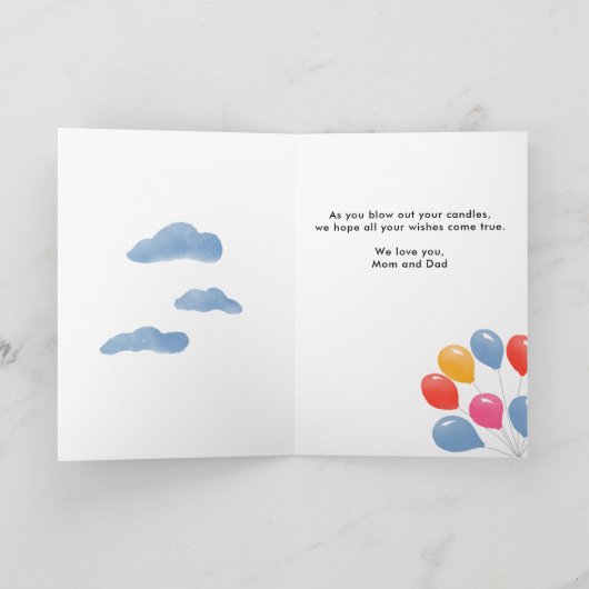 テディベアピンクバルーン女の子ハッピーバースデーカード カード (内部)