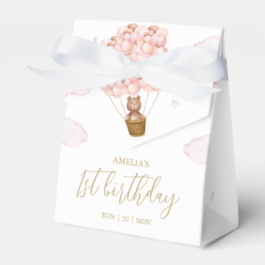 テディベアピンクバルーン誕生日パーティー フェイバーボックス (正面サイド)