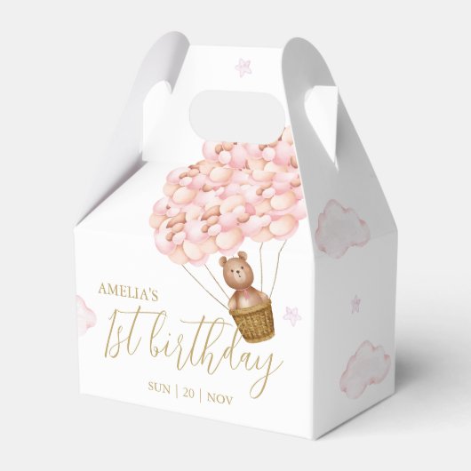 テディベアピンクバルーン誕生日パーティー フェイバーボックス (正面サイド)