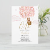 テディベアピンクバルーン誕生日パーティー 招待状 (スタンド正面)