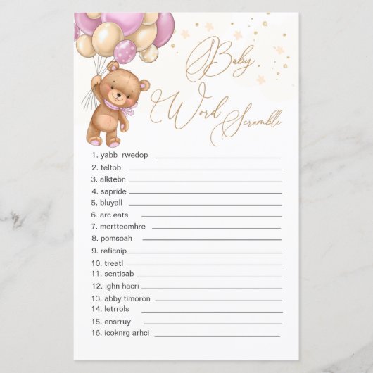 テディベアピンクバルーン語スクランブルゲーム (正面)