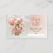 テディベアピンクバルーン赤ちゃんシャワーおむつラッフル エンクロージャーカード (正面)