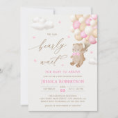 テディベアピンクバルーン赤ちゃんシャワー招待状 招待状 (正面)