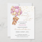 テディベアピンクバルーン赤ちゃんシャワー招待状 招待状 (正面)