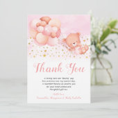 テディベアピンクバルーン金ゴールドスターバプテスマ サンキューカード (スタンド正面)