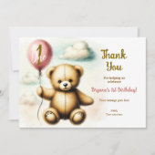 テディベアピンクバルーン1st誕生日パーティー 招待状 (正面)