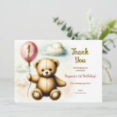 テディベアピンクバルーン1st誕生日パーティー 招待状 (スタンド正面)
