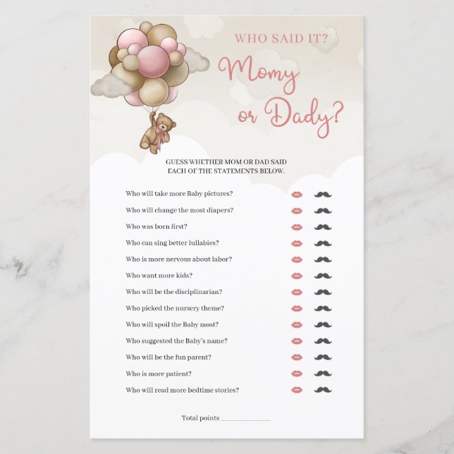 テディベアピンクブラウンアイボリーママまたはパパのゲーム (正面)