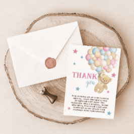 テディベアピンクブルージェンダーの表示 サンキューカード