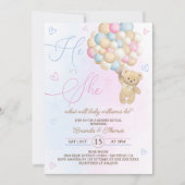 テディベアピンクブルージェンダーの表示 招待状 (正面)