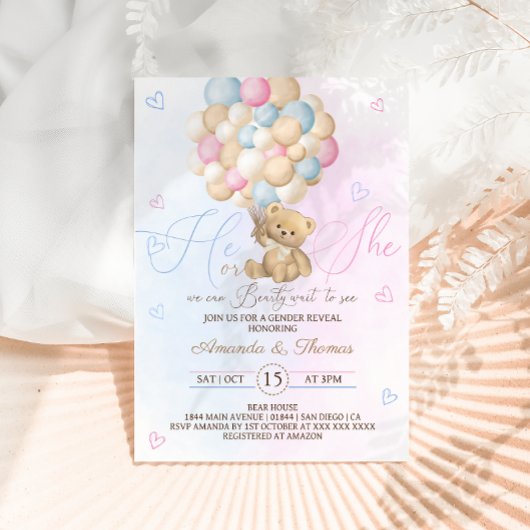 テディベアピンクブルージェンダーの表示 招待状