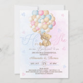 テディベアピンクブルージェンダーの表示 招待状 (正面)