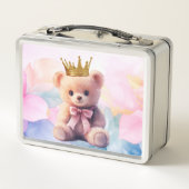 テディベアピンクリボン金ゴールドクラウン メタルランチボックス (裏面)