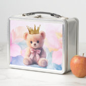 テディベアピンクリボン金ゴールドクラウン メタルランチボックス (インサイチュ)