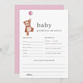 テディベアピンク予測とアドバイスベビーシャワー 招待状 (正面/裏面)