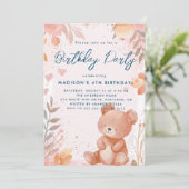 テディベアピンク子供の誕生日パーティー 招待状 (スタンド正面)