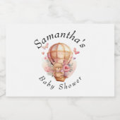 テディベアピンク熱気球ベビーシャワー スパークリングワインラベル (シングルラベル)