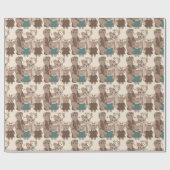 テディベアファミリーフローラ緑ベビーシャワー ラッピングペーパー (フラット)