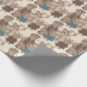 テディベアファミリーフローラ緑ベビーシャワー ラッピングペーパー (角)