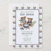 テディベアファミリー男の赤ちゃんシャワー 招待状 (正面)