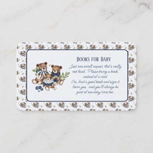 テディベアファミリー男の赤ちゃんブックスフォーベビー エンクロージャーカード (正面)