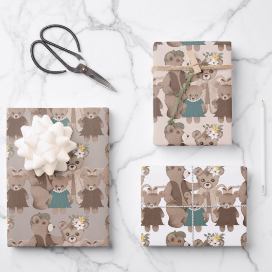 テディベアファミリー ラッピングペーパーシート (正面)