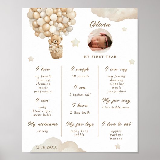 テディベアファースト誕生日インフォグラフィックマイルストーン ポスター (正面)