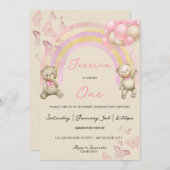 テディベアファースト誕生日パーティーへの招待 招待状 (正面/裏面)