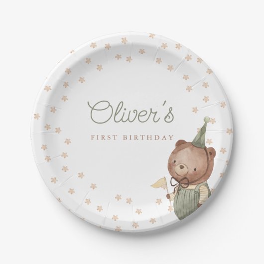 テディベアファースト誕生日パーティー ペーパープレート (正面)