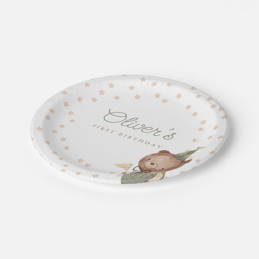 テディベアファースト誕生日パーティー ペーパープレート (アングル)