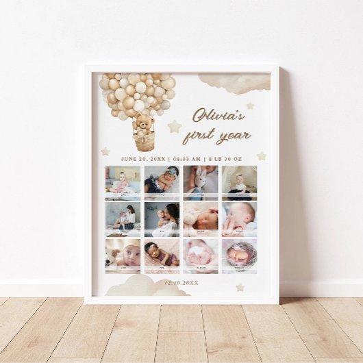 テディベアファースト誕生日マイルストーン写真 ポスター