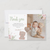 テディベアファースト誕生日写真サンキューカード 招待状 (正面)