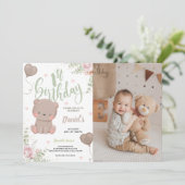 テディベアファースト誕生日招待状フォトカード 招待状 (スタンド正面)