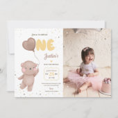 テディベアファースト誕生日招待状付き写真 招待状 (正面)