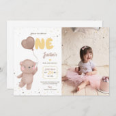 テディベアファースト誕生日招待状付き写真 招待状 (正面/裏面)