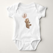 テディベアファースト誕生日招待状 ベビーボディスーツ (正面)