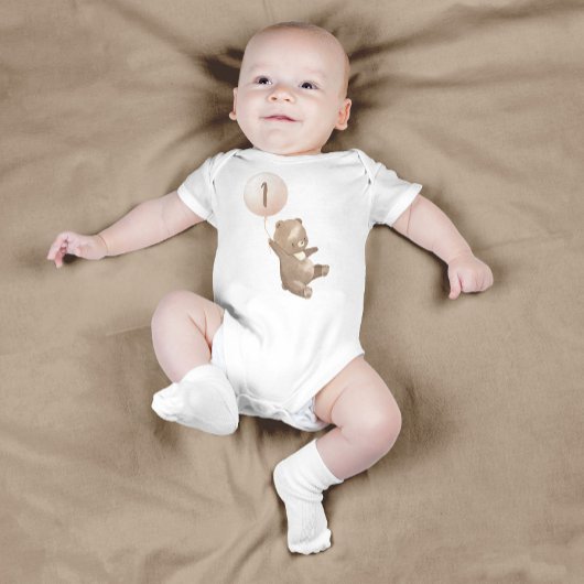 テディベアファースト誕生日招待状 ベビーボディスーツ