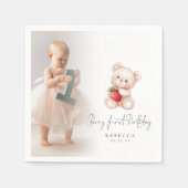 テディベアフォトオーバーレイベリーファースト誕生日 スタンダードカクテルナプキン (正面)