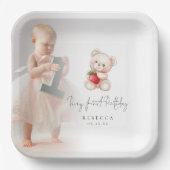 テディベアフォトオーバーレイベリーファースト誕生日 ペーパープレート (正面)