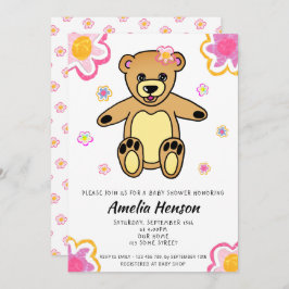 テディベアフラワーガールフローラベビーシャワー 招待状