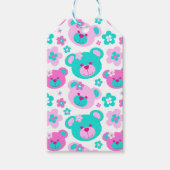 テディベアフラワーピンクアクアギフトラベル ギフトタグ (正面)