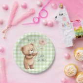 テディベアフローラギンガムパターン男の赤ちゃんシャワー ペーパープレート (パーティー)